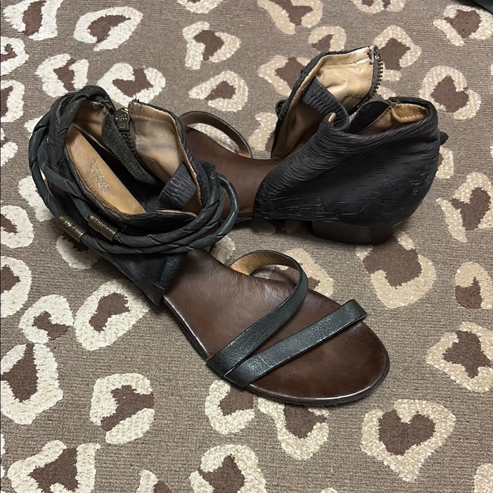 A.S.98 Black and Brown Gladiator Sandals